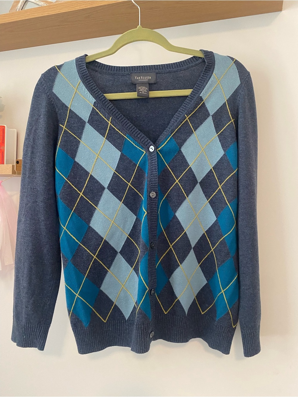 Van Heusen Navy and Teal Argyle Button Cardigan